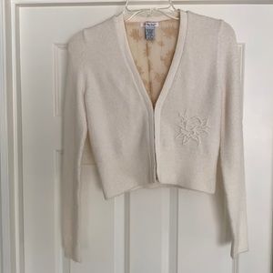 Cropped wool blend silk lined cardigan